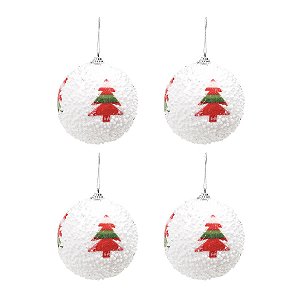 Bola de Natal Decorada - Árvore Colorida - 10cm  - 4 unidades - Cromus - Rizzo