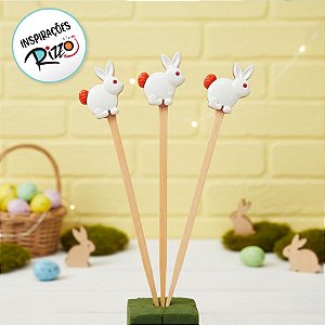 Pick Decorativo - Coelho Branco e Laranja - 10cm - 10 unidades - Rizzo