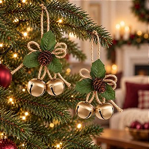 Enfeite para Pendurar Natal - Guizo Ouro com Arranjo - 11cm - 2 unidades - Cromus - Rizzo