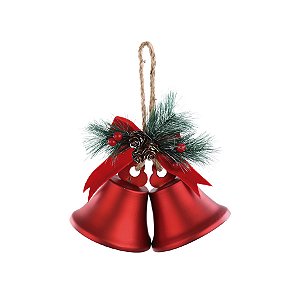 Enfeite para Pendurar Natal - Sino Vermelho com Arranjo - 19cm - 1 unidade - Cromus - Rizzo