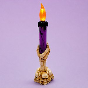 Castiçal de Halloween com Vela Led - Roxo- 18x6cm - 1 unidade - Rizzo - Rizzo