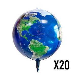 Balão de Festa Microfoil 22'' 55cm - Planeta Terra - 20 unidades - Rizzo