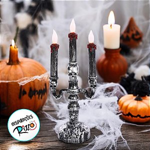 Candelabro de Halloween - Caveiras com Vela Led - 31x12cm - 1 unidade - Cromus - Rizzo