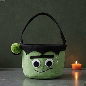 Baldinho de Halloween em Tecido - Frankenstein - 13x20cm - 1 unidade - Cromus - Rizzo