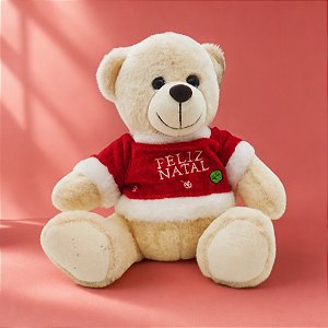 Urso de Pelúcia Branco Feliz Natal - 23cm - 1 unidade - Rizzo