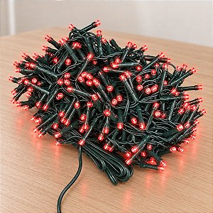 Cordão de LED Pisca Pisca Luz Vermelha com Fio Verde 1000 Leds de 8 Funções - 10m Bivolt - 1 unidade - Cromus - Rizzo