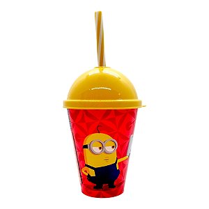 Copo com Tampa e Canudo - Minions Self e Dançando - 280ml - 1 unidade - Plasútil - Rizzo