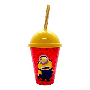 Copo com Tampa e Canudo - Minions Pensando e Rindo - 280ml - 1 unidade - Plasútil - Rizzo