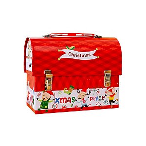 Lata de Metal de Natal - Caixa Maleta Vermelho - 17cm - 1 unidade - Rizzo