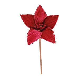Poinsétia Decorativa - Vermelha com Borda de Glitter - 16cm - 1 unidade - Cromus - Rizzo
