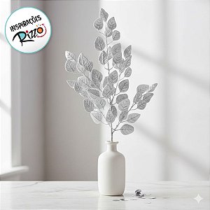 Galho Decorativo - Folhas Prateadas - 66cm - 1 unidade - Cromus - Rizzo