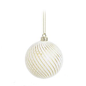 Bola de Natal - Creme com Listras Douradas - 8cm - 6 unidades - Cromus - Rizzo