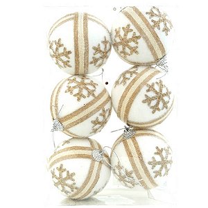 Bola de Natal - Flocos de Neve e Juta - 8cm - 6 unidades - Cromus - Rizzo