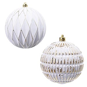 Bola de Natal - Decorada Branco com Dourado - 10cm - 4 unidades - Cromus - Rizzo