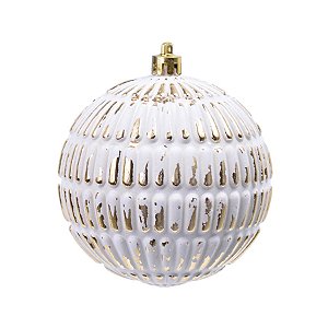 Bola de Natal - Decorada Branco com Dourado - 8cm - 6 unidades - Cromus - Rizzo