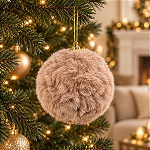 Bola de Natal - Peluciada Marrom Claro - 10cm - 4 unidades - Cromus - Rizzo
