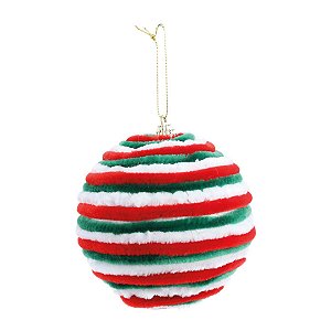 Bola de Natal - Chenile Listrada Verde, Branca e Vermelha - 10cm - 4 unidades - Cromus - Rizzo