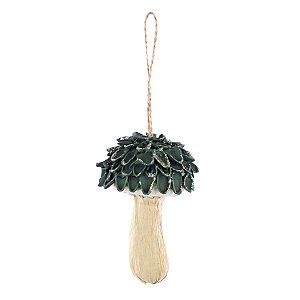 Enfeite de Pendurar - Cogumelo de Pinha Verde Glitter - 10x6cm - 1 unidade - Cromus - Rizzo