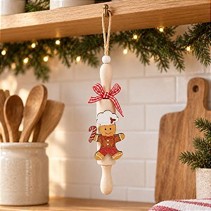 Enfeite de Pendurar de Natal - Rolo de Massa com Gingerbread - 18x4cm - 1 unidade - Cromus - Rizzo