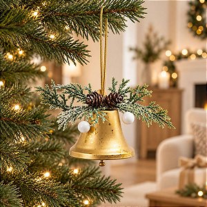 Enfeite de Pendurar de Natal - Sino com Pinha - 14x13cm - 1 unidade - Cromus - Rizzo