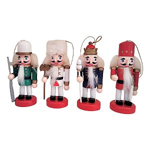 Kit Boneco Soldado Quebra Nozes de Madeira - 10cm - Calça Branca - 4 unidades - Rizzo - Rizzo