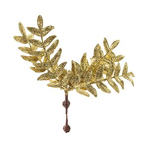 Galho Decorativo - Folhas com Glitter Ouro - 23cm - 1 unidade - Cromus - Rizzo