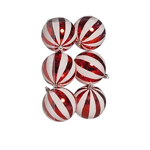 Bola De Natal - Gomos - Vermelho e Branco -  8cm - 6 unidades - Cromus - Rizzo
