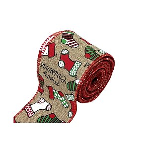 Fita Aramada Decorativa De Natal - Merry Christmas - 6,3cmx9,14m - 1 unidade - Cromus - Rizzo