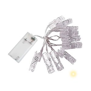 Cordão De Led Luz Amarela Com Fio Incolor - Pregador 10 Leds - 2m - 1 unidade - Rizzo - Rizzo