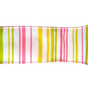 Fita Decorativa Listrada Rosa, Verde e Amarelo - 6,3cm x 9,14m - 1 unidade - Cromus - Rizzo