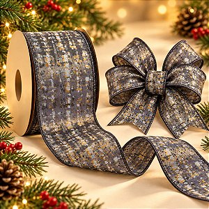 Fita Aramada Decorativa - Cinza e Dourado - 6,5cmx9,14m - 1 unidade - Rizzo