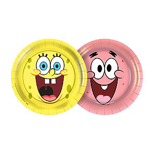 Prato de Papel Redondo - Bob Esponja Core - 18cm - 8 unidades - Regina - Rizzo