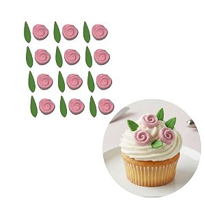 Confeito de Açúcar - Rosas e Folhas - 60 unidades - Abelha Confeiteira - Rizzo