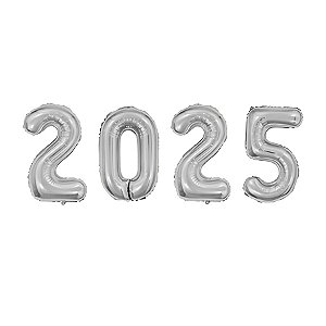 Balão de Festa Microfoil 32" 75cm - Kit "2025" Prata - 1 unidade - Rizzo