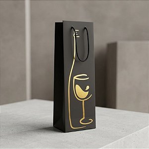 Sacola de Papel para Bebida Metalizada - Dourada - 36x12x9cm - 1 unidade - Partiufesta - Rizzo