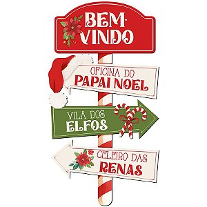 Placa Decorativa ''Bem-Vindo Oficina do Papai Noel'' - 23,5x43,5 - Ref. DHN-055 - 1 unidade - Litoarte - Rizzo