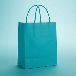 Sacola de Papel M Turquesa - 26x19,5x9,5cm - 10 unidades - Cromus - Rizzo Embalagens
