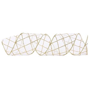 Fita Decorativa Aramada - Losango Ouro com Glitter - 6,3x914cm - 1 unidade - Cromus - Rizzo
