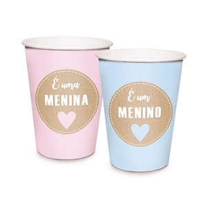 Copo de Papel Festa Chá Revelação 240Ml - 8 unidades - Cromus - Rizzo Festas