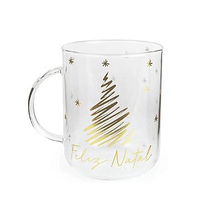 Caneca de Vidro - Árvore Feliz Natal - 470ml - 1 unidade - Cromus - Rizzo