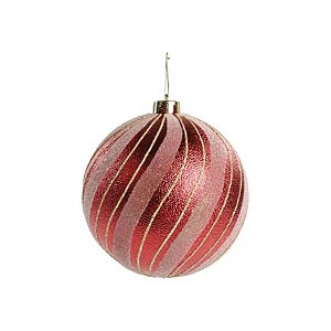 Bola De Natal - Listrada Vermelho - 15cm - 1 unidade - Cromus - Rizzo