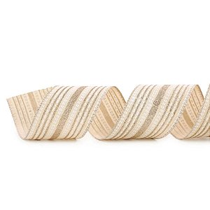 Fita Decorativa Aramada - Listrada Algodão Cru e Branco - 6,3x914cm   - 1 unidade - Cromus - Rizzo