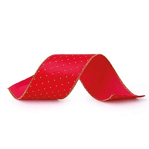 Fita Decorativa Aramada - Vermelho com Bolinhas - 6,3x914cm   - 1 unidade - Cromus - Rizzo