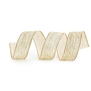 Fita Decorativa Aramada - Branco e Marfim - 3,8x914cm   - 1 unidade - Cromus - Rizzo