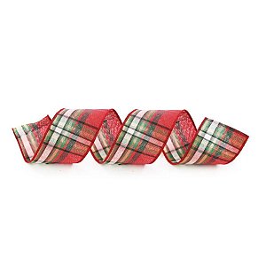 Fita Decorativa Aramada - Xadrez Vermelho, Branco, Verde e Preto - 6,3x914cm   - 1 unidade - Cromus - Rizzo