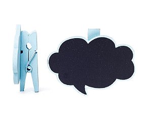 Lousa para Personalizar Prendedor Balão de Pensamento Azul - 06 unidades - Cromus - Rizzo Festas