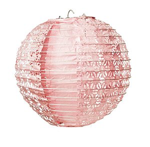 Lanterna de Papel Rendado Rosa 20cm - 01 unidade - Cromus - Rizzo Festas