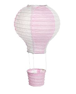 Lanterna de Papel Balão Rosa e Branco M 25x25cm - 01 unidade - Cromus - Rizzo Festas