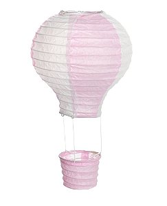 Lanterna de Papel Balão Rosa e Branco P 12x15cm - 01 unidade - Cromus - Rizzo Festas
