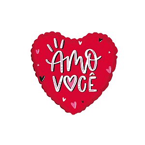 Balão Metalizado Coração "Amo Você" Vermelho - 18'' 45cm - 1 unidade - Cromus - Rizzo